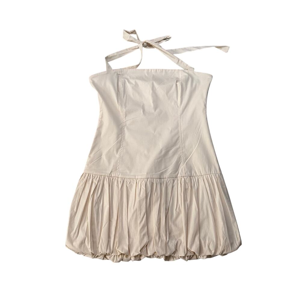 Edikted Ivory Bubble Hem Mini Dress Halter Tie Back Strapless Look L NWT - Picture 4 of 8